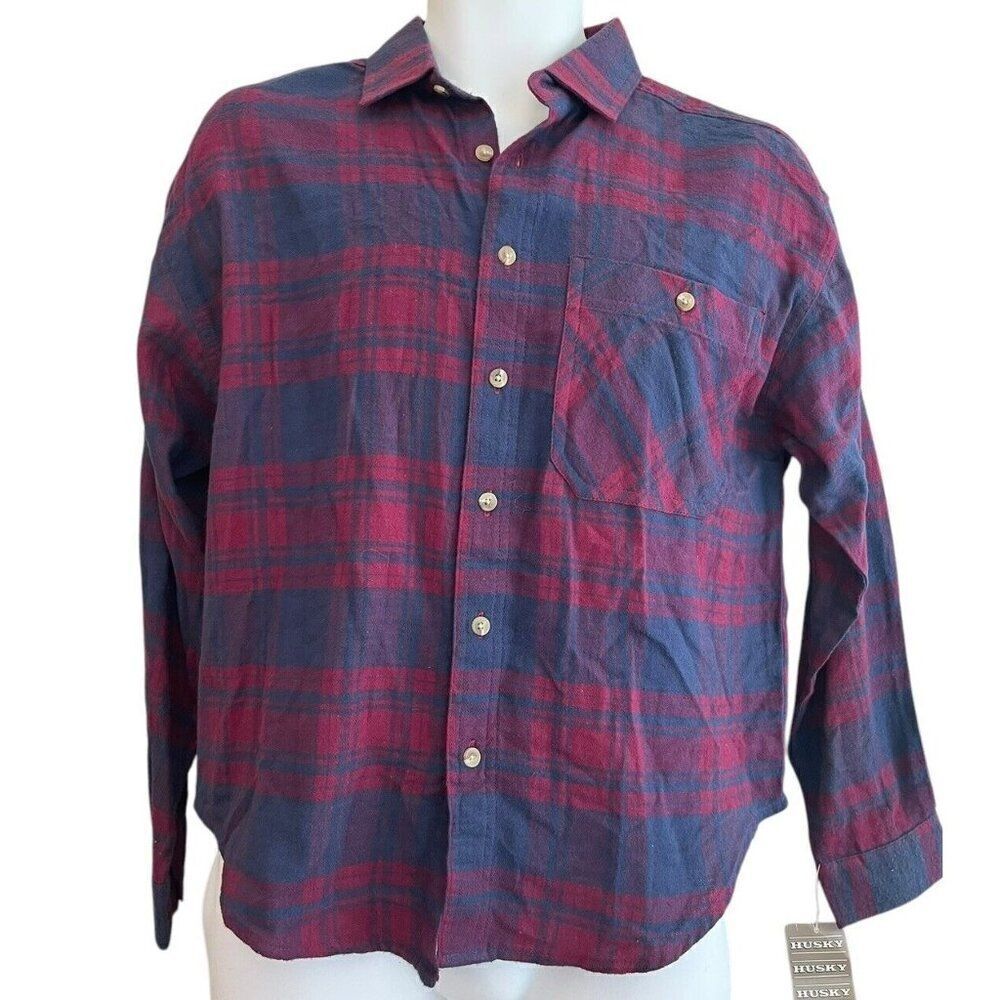 Boys Large 14-16 Husky Long Sleeve Check Flannel Button Front NWT